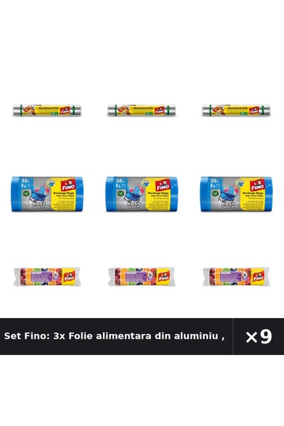 Fino Set Fino: 3x Folie alimentara din aluminiu , 30 m + Saci menajeri Easy-P...