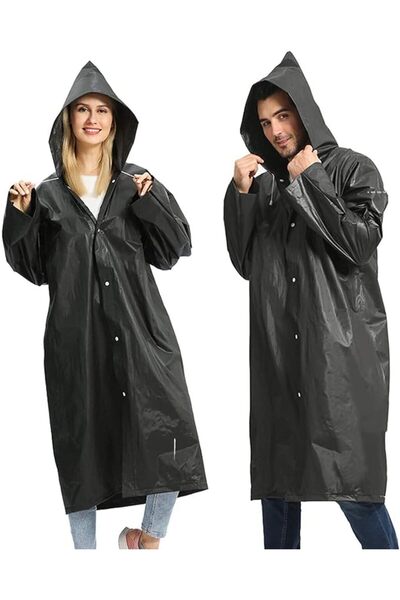 JOYZZZ Rain Coat, Reusable Rain Ponchos for Adult, Black EVA Waterproof Rain ...