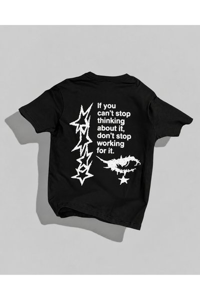 Nulivez Star Motivational Printed Oversize Unisex T-Shirt Black White