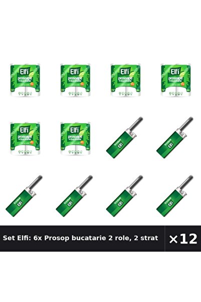 Elfi Set Elfi: 6x Prosop bucatarie 2 role, 2 straturi + Aprinzator de Foc