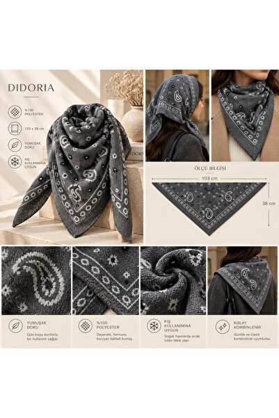 Didoria Accessory Kadın Bandana Desenli Triko Üçgen Şal Paisley Fular Kışlık ...
