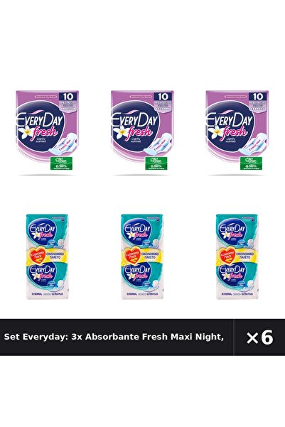 EveryDay Set Everyday: 3x Absorbante Fresh Maxi Night, 10 buc + Absorbante Fr...