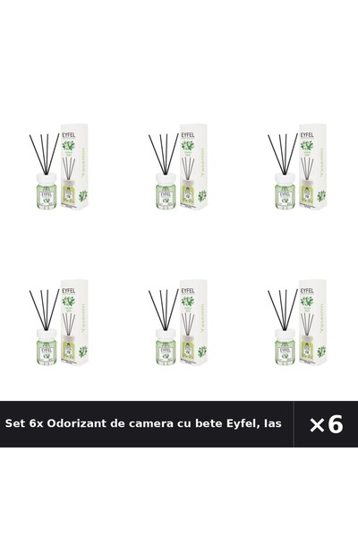 Eyfel Set 6x Odorizant de camera cu bete Eyfel, Iasomie, 120 ml