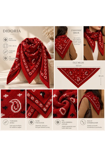 Didoria Accessory Kadın Bandana Desenli Triko Üçgen Şal Paisley Fular Kışlık ...