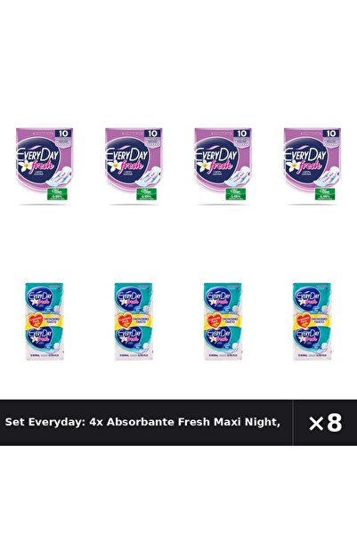 EveryDay Set Everyday: 4x Absorbante Fresh Maxi Night, 10 buc + Absorbante Fr...