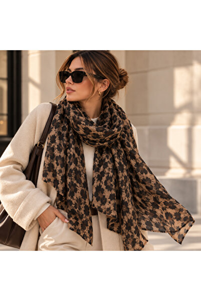 Didoria Accessory Kadın Leopar Desenli Kışlık Şal Geniş Atkı 80x180 cm - Taba