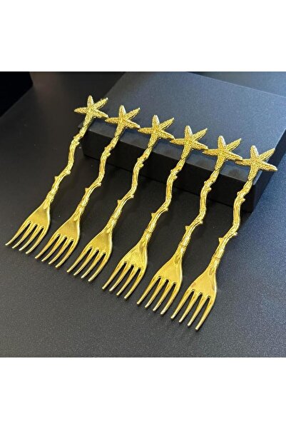 GENERAL [Seaside Romance] 6-Piece Gold/Silver Starfish Salad Fork Set – Nauti...