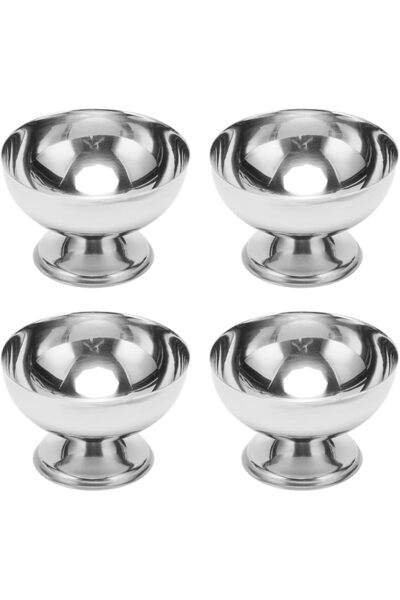 fannay Stainless Steel Ice Cream Bowls Set 4 Pack with Forks Food Grade Durab...