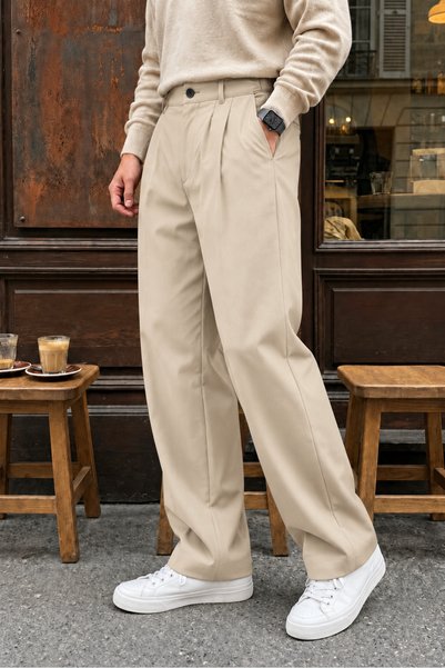 ElitWear Erkek Baggy Fit Pileli Bol Kalıp Geniş Salaş Pantolon