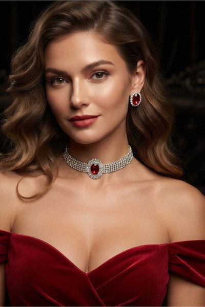 bb bridal boutique Taşlı choker kolye, kolye küpe takım, parıltılı choker kol...