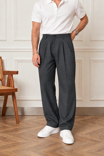 ElitWear Erkek Baggy Fit Pileli Geniş Salaş Pantolon