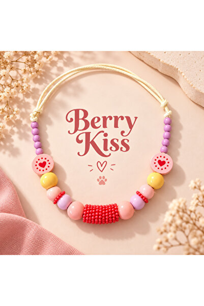 Berry Kiss Kalp Detaylı Ayarlanabilir Boncuklu Kedi ve Köpek Kolyesi