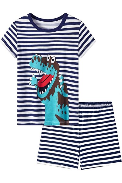 GENERAL Boys Pyjama Set Short Sleeve T-Shirt & Shorts Loungewear Striped PJs ...
