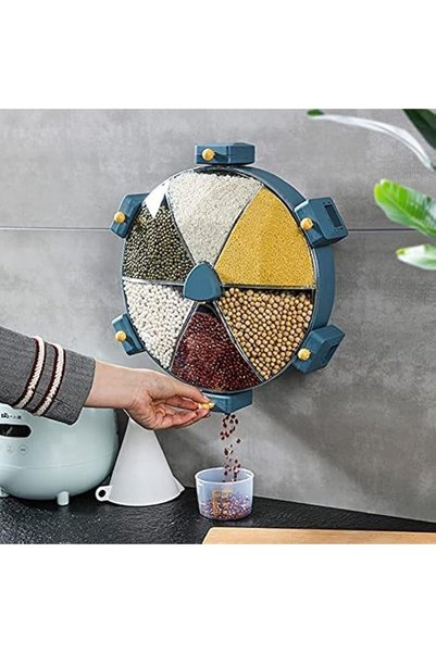 1step2dream موزع طعام دوار مثبت على الحائط، موزع أرز، حاوية لحبوب الصويا والق...