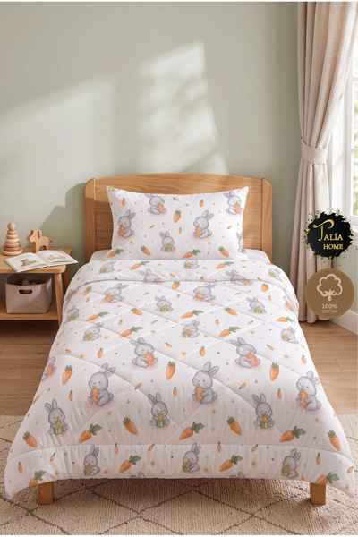 Talia Home Cute Rabbit Patterned 100% Cotton Single Child Sleeping Set with S...