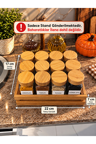 EG75 Doğal Ahşap Kasa Model 12’li Bambu Baharatlıklara Özel Stand