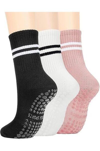 Generic 3 Pair Sticky Grip Pilates/Yoga Socks for Women Non-Slip Reformer, Ba...