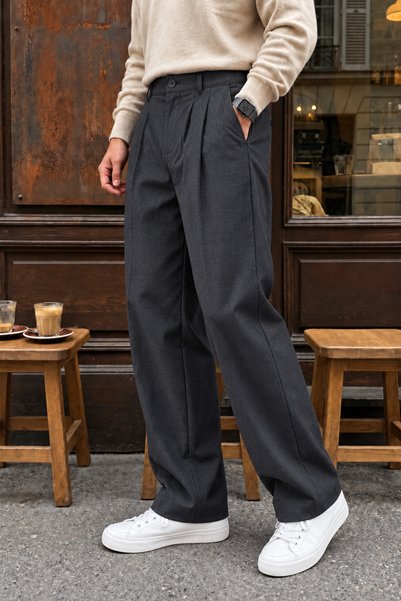 ElitWear Erkek Baggy Fit Pileli Bol Kalıp Geniş Salaş Pantolon