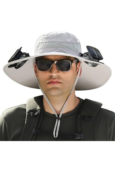Asixxsix Wide Brim Solar Fan Hat, Solar Powered Outdoor Wide Brim Sun Hat wit...