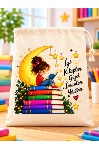 Elbasan Tekstil Kitap Kesesi 20x30 cm Baskılı Bez Kese – Okul, Öğrenci ve Çoc...