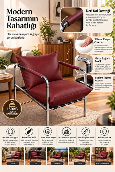 TİLİAOFFİCE KONFORA KROM Portatif Metal İskeletli Berjer, Modern Metal İskele...