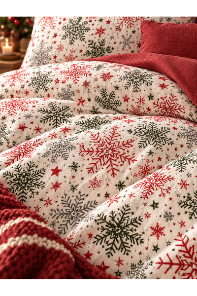 MyStory Home Lastikli Çarşaflı Çift Kişilik Nevresim Takımı Christmas Red