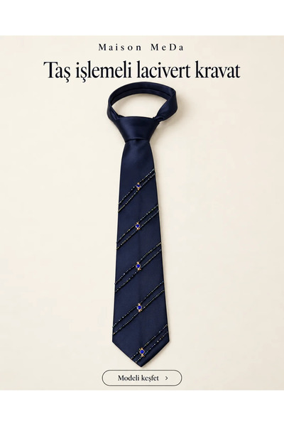 El İşlemeli Lacivert Kravat