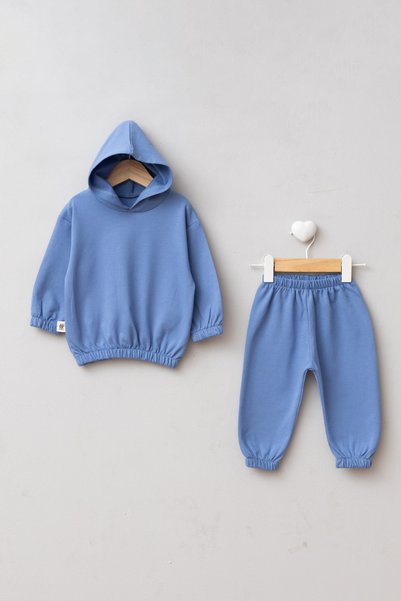 LOGO AKSESUAR Unisex Bebek Ve Çocuk Kapüşonlu Sırtı Baskılı %100 Pamuk 2 İplik Mevsimlik Eşofman Takımı