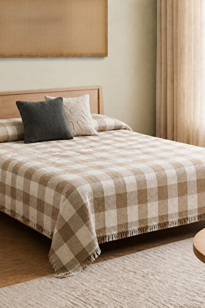 MUEV Beige Buldan Cotton Double Multi-Purpose Pique & Bedspread with Tassels ...