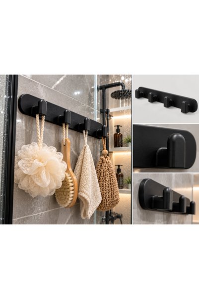 TRİMENT3D 4-Hook Bathroom Washcloth Holder and Towel Rack Organizer for the Shower Cabin with 3m Tape