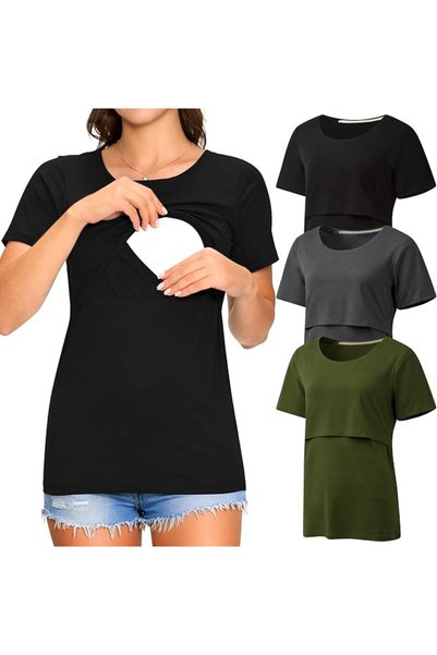 Mirazen 3 Pack Women's Nursing Tops, Breastfeeding Shirts Short Sleeve