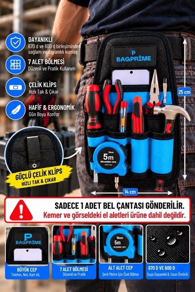Forbag Bel Tipi Alet Çantası Elektrikçi, Tesisatçı, Tamir ve Teknik Servis Be...