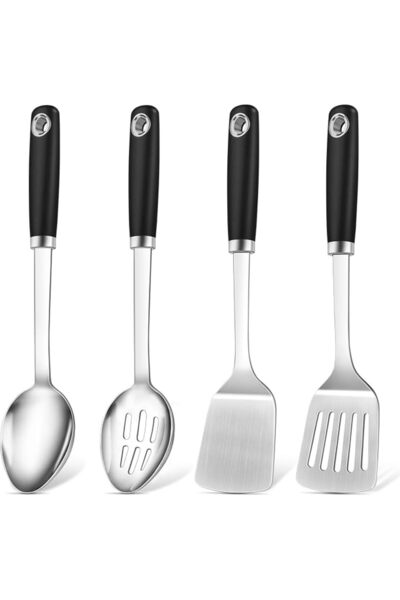 SYOSI 4 Pcs Stainless Steel Cooking Utensils Set, Solid and Slotted Turner wi...