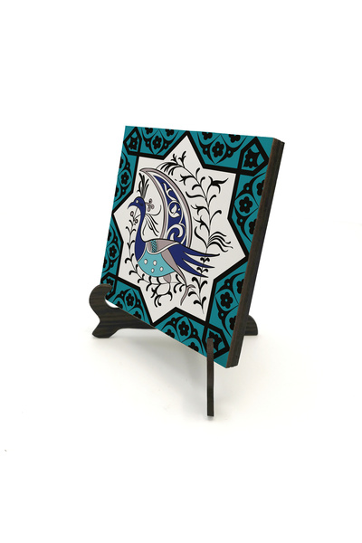 Sadrazam Peacock figured, anatolian seljuk turquoise star motif printed woode...