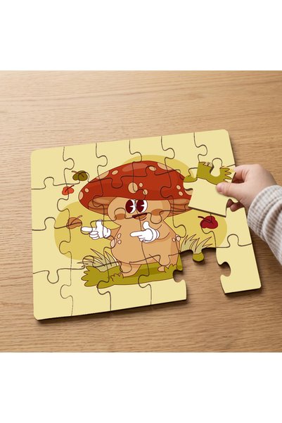 puntodizayn لغز خشبي للأطفال مكون من 24 قطعة بتصميم فطر لطيف MPK0704