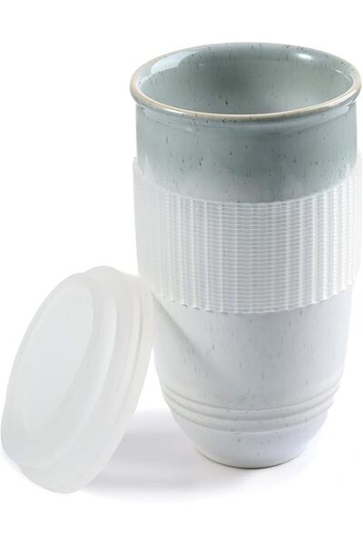 GENERAL WishDeco Ceramic Travel Mug 400ml, Reactive Glaze Coffee Mug with Lid