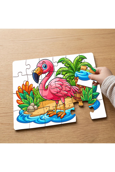 puntodizayn 24 Piece Wooden Children's Puzzle with Pink Flamingo Design Mpk0586