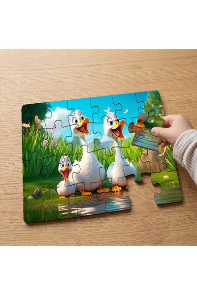 puntodizayn Happy Duck Family Designed 24 Piece Wooden Children's Puzzle Mpk0731