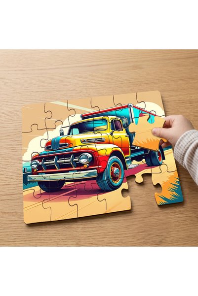 puntodizayn لغز خشبي للأطفال مكون من 24 قطعة بتصميم شاحنة ريترو بألوان زاهية ...
