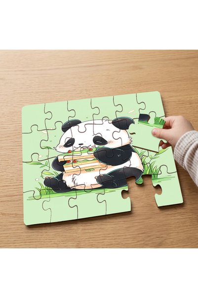 puntodizayn 24 Piece Wooden Children's Puzzle with Cute Panda Design Eating C...
