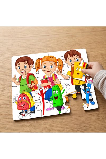 puntodizayn لغز خشبي للأطفال مكون من 24 قطعة بتصميم الأطفال السعداء الذين يذه...