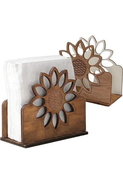 WoodenZoo حامل مناديل خشبي على شكل عباد الشمس، موزع مناديل بتصميم ريفي لغرفة ...