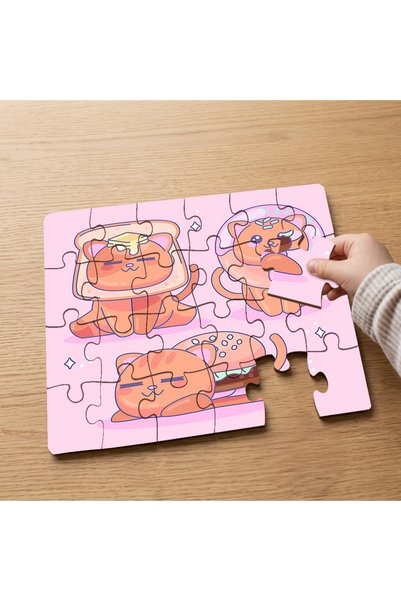puntodizayn لغز خشبي للأطفال مكون من 24 قطعة بتصميم قطط كاواي MPK0698