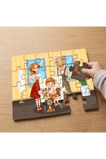 puntodizayn لغز خشبي للأطفال مكون من 24 قطعة بتصميم عائلة سعيدة MPK0737