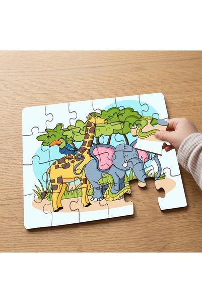 puntodizayn لغز خشبي للأطفال مكون من 24 قطعة بتصميم عالم الحيوانات MPK0728