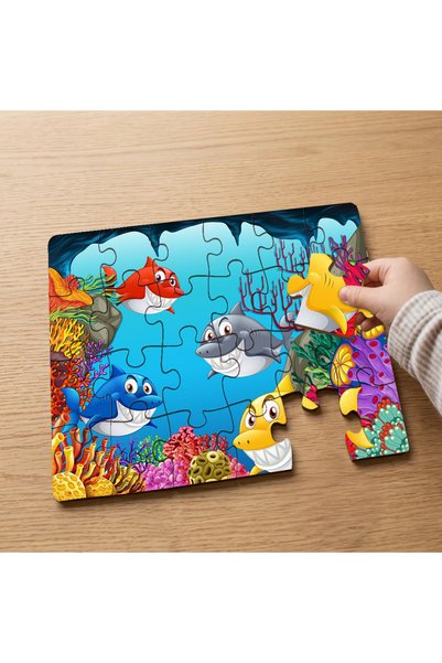 puntodizayn 24 Piece Wooden Children's Puzzle with Baby Shark Design Mpk0830