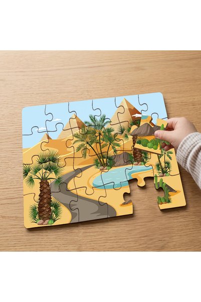 puntodizayn لغز خشبي للأطفال مكون من 24 قطعة بتصميم أهرامات مصرية MPK0429