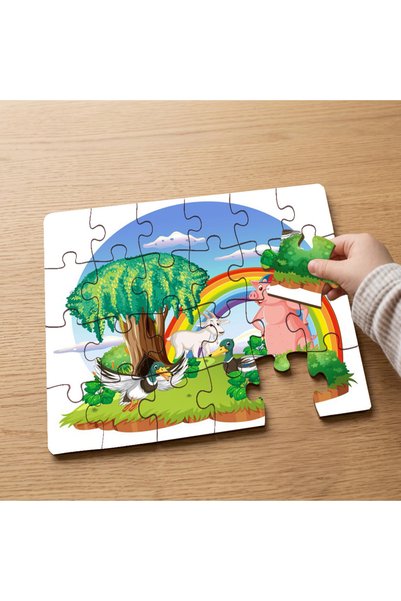 puntodizayn Happy Animals - 24 Piece Wooden Children's Puzzle with Rainbow De...