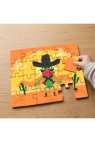 puntodizayn 24 Piece Wooden Children's Puzzle with Masked Cowboy Design Mpk0029