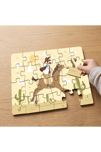 puntodizayn لغز خشبي للأطفال مكون من 24 قطعة بتصميم رعاة البقر MPK0694